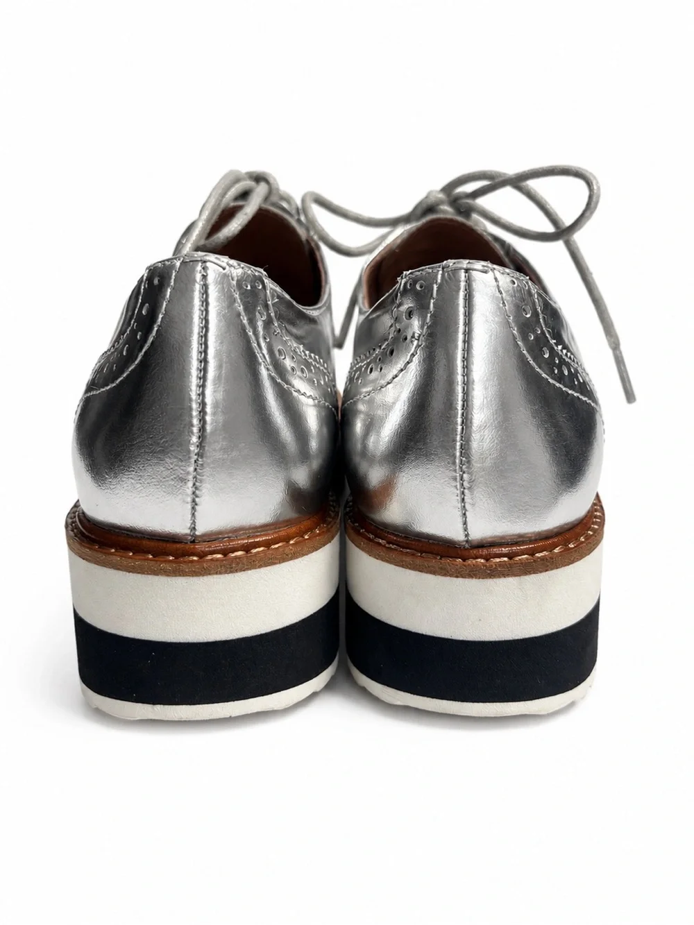 Halogen Size 7.5 Silver Metallic Platform Oxford Brogue Shoes